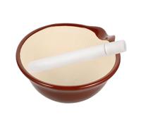 DECORNIJIA Pestle and Mortar Large Ceramic Grinding Bowl Set with Wood Pestle Brown for Garlic Powder Pills Comfortable Use in Pharmacies
