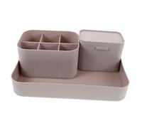 DECORNIJIA Pink Grey Nail Tool Organizer Set 3 Pieces Large Tray Pen Holder Cotton Pad Box Desktop Storage for Nail Supplies and Office Desk Accessories