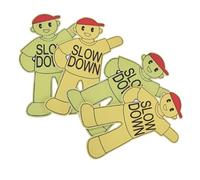 DECORNIJIA Playing Slow down Safety Signs for Street - Mini Warning Road Markers with Realistic Figures, Sturdy Plastic Construction, 4pcs Set for Parks and School Zones