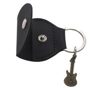 DECORNIJIA PU Leather Guitar Pick Storage Bag with Keychain Portable Plectrum Holder Case and Stylish for Easy Organization and Quick Access Black with Antique Pendant