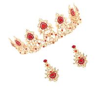 DECORNIJIA Red Crystal Bride Crown and Earring Stylish Wedding Jewelry Accessories for Women Party Costume Bridal Hairpins