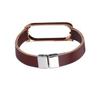 DECORNIJIA Replacement PU Band Strap with Butterfly Buckle for Nfc Wear-resistant Soft Wristband in Brown Leather and Rose Gold Shell Comfortable Stylish Wristbands for Men Women