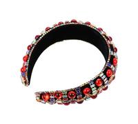 DECORNIJIA Rhinestone Crystal Headband Wide Hair Hoop Elegant Headdress for Women Weddings Engagements and Parties Red Vintage Palace Style