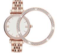 DECORNIJIA Rhinestone Watch Case Protector Double Ring Sparkling Cover for Watch Rose Gold Scratch-resistant Stylish Edge Guard