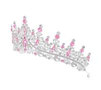 DECORNIJIA Rhinestone Wedding Crown Headpiece Silver Pink Birthday Queen Tiara for Women Elegant Comfortable Fit Bridal Hair Accessory for Special Occasions Party and Ceremony