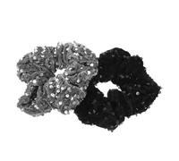 DECORNIJIA Sequins Hair Ties 2pcs Black Silver Large Velvet Scrunchies High Elastic Hair Accessories for Women and Girls Everyday Styling