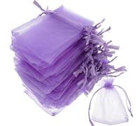 DECORNIJIA Small Purple Organza Bags 50Pcs Drawstring Pouches for Wedding Candy and Party Favour Packaging 12X9Cm