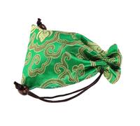 DECORNIJIA Small Silk Embroidered Drawstring Pouch Bag 10x13cm Green Chinese Jewelry Storage Organizer Traditional Brocade Fabric for Accessories and Travel