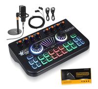 DECORNIJIA Sound Effects Machine Mic Mixer Live Sound Card Soundboard Multi Channel Audio Mixer Podcast Microphone Bundle Music Dj Kit Black
