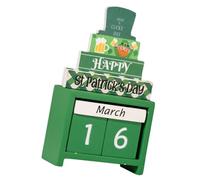 DECORNIJIA St Patrick's Day Wooden Countdown Calendar Decorative Perpetual Desk Ornament with Date Blocks for Home Office Festive Tabletop Display
