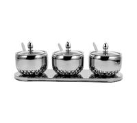 DECORNIJIA Stainless Steel Spice Container with Glass Lids Kitchen Seasoning Box with Base and Spoon Space-saving Condiment Organizer for Efficient Storage and Easy Access