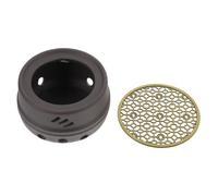 DECORNIJIA Stainless Steel Teapot Warmer Base Japanese Hollow Design Heat-resistant Tea Light Heater for Tea Pot Insulation and Warming Black with Bronze Lid