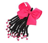 DECORNIJIA Synthetic Braided Ponytail Hair Extension for Beads and Bow, 6-inch Twisted Ponytail Hairpiece in Rose Red, Suitable for Cosplay and Daily Hair Styling