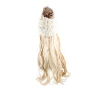 DECORNIJIA Winter Beanie Hat High Temperature Silk and Wool Material, No Tape Glue Or Sew Needed, Realistic Look, White Crochet Cap with Long Wavy Hair Wig for Women for Sleeping Or Daily