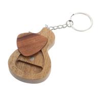 DECORNIJIA Wooden Guitar Keychain with Storage Box 2pcs Set Natural Wood Guitar Plectrum Key Ring Holder