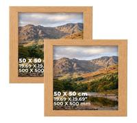 DECORO Oak 50X50 CM (19.69X19.69) Pack of 2 Picture Frame with Plexiglass Front & Engineered Wood Construction, Wall Hanging Display for Photos, Posters, Prints & Artwork, Portrait or Landscape