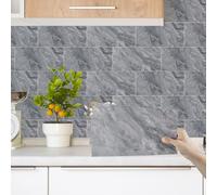Decoroom Marble Tile Stickers 12pcs/15x30cm,Grey Self Adhesive Wall Tiles,Waterproof Peel and Stick for Kitchen Backsplash Bathroom DIY Home Decor Vinyl