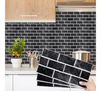 Decoroom Tile Stickers Black 12pcs/15x30cm Brick Self Adhesive Wall Tiles Vinyl Peel and Stick Waterproof DIY Home Decor Stick on Transfers Kitchen Bathroom Backsplash