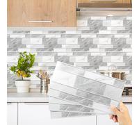 Decoroom Tile Stickers Grey White 12pcs/15x30cm Peel and Stick Vinyl Brick Self Adhesive Wall Tiles Waterproof DIY Home Decor Stick on Kitchen Transfers Bathroom Backsplash