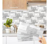 Decoroom Tile Stickers Grey White 24pcs/15x30cm Peel and Stick Vinyl Brick Self Adhesive Wall Tiles Waterproof DIY Home Decor Stick on Kitchen Transfers Bathroom Backsplash