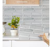 Decoroom Tile Stickers White 12pcs/15x30cm Peel and Stick Vinyl Brick Self Adhesive Wall Tiles Waterproof DIY Home Decor Stick on Kitchen Transfers Bathroom Backsplash
