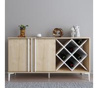 Decorotika Luna Sideboard Storage With Wine Rack And Two Doors - Oak Pattern And White