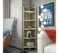 Decorotika Remo Corner Bookcase Shelving Unit White Marble Effect & Gold