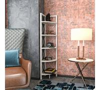 Decorotika Remo Corner Bookcase Shelving Unit White Marble Effect & White