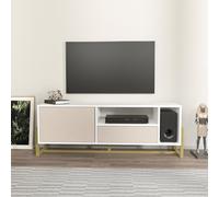 Decorotika Utopia Tv Stand Tv Unit Tv Cabinet With Shelves And One Cabinet White And Cottonbeige