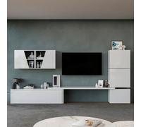 Decorotika York Moduler Modern Tv Unit Wall Mount Customizable Layout High Gloss White