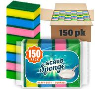 DecorRack 150 Cleaning Scrub Sponges for Kitchen, Dishes, Bathroom, Car Wash, Heavy Duty Scour Dish Pad, Assorted Colors (Pack of 150)