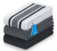 DecorRack 3 Kitchen Towels, 16 x 27 Inch Dish Cloths for Kitchen and Countertop Use, Gray Set (1 Striped, 2 Solid)