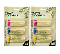 DecorRack 6 Travel Toothpick Dispensers with 300 Natural Bamboo Toothpick Holders, Portable Single-Point Wood Container with Covers, On the Go, Clear Mini Holders (Pack of 6)