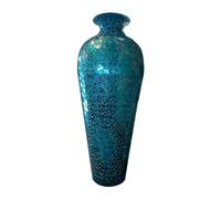 DecorShore 20 Inch Tall Floor Vase - Decorative Metal Accent With Moorish Floral Pattern Glass Mosaic Inlay - Designer Home Decor in Turquoise