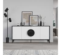 Decortie 4 Doors Sideboard 'Gora' 4 Metal Legs, Chipboard Handle Storage Unit 180cm in Jet Black | Size: 3 Pack Decortie Jet Black 3 Pack