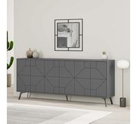 Decortie Sideboard Large 181X77.4Cm 6 Door Storage Cabinet Particleboard Anthracite Grey, Black