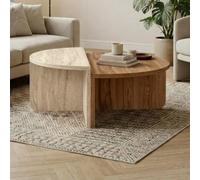 Decortie Aloeva D-Shape Modular Coffee Table Set Of 2, Whiskey Oak, Travertine