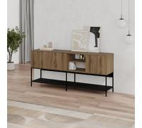 Decortie Amira 180Cm Large Sideboard, Modern Console Table With Metal Legs & 3 Push-To-Open Doors Whiskey Oak,black Wood