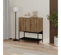 Decortie Amira 80Cm Modern Console Table, Small Sideboard With Metal Legs & Push-To-Open Doors Whiskey Oak,black Wood