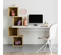 Decortie Balance Desk Modern 4-Tier Open Storage Shelves Engineered Wood 140x153.5x60cm - Oak