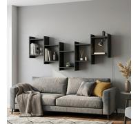 Decortie Bat Modern Floating Wall Shelf With 5 Compartments For Stylish Storage Black Wood 64Cm
