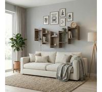 Decortie Bat Modern Floating Wall Shelf With 5 Compartments For Stylish Storage Dark Oak Effect 64Cm
