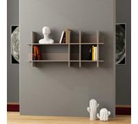 Decortie Beads Modern Wall Mounted Bookcase 6 Compartment Slim Design Storage Shelf Mocha Grey 150Cm