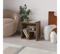 Decortie Bon Square End Table Open Shelf Storage, G-Shaped Coffee Table 40X40Cm Chipboard For Living Room Bedroom(Dark Oak Effect)