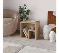 Decortie Bon Square End Table Open Shelf Storage, G-Shaped Coffee Table 40X40Cm Chipboard For Living Room Bedroom (Oak)