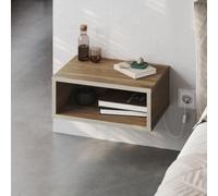 Decortie Floating Bedside Table with LED Light and Open Shelf - Whiskey Oak, Sandstone
