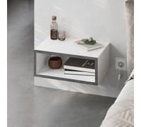 Decortie Brik Modern Floating Bedside Table Nightstand Wall-Mounted Led Lights 45Cm White, Retro Grey Bedroom
