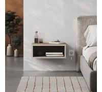 Decortie Modern Floating Bedside Table W/ Led Lights 45Cm Wall-Mount Nightstand End Table Open Shelf Bedroom Whiskey Oak,sandstone