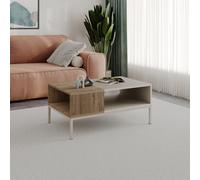 Decortie Cailin Modern 90Cm Rectangular Coffee Table Dual-Side Open Shelf Metal Legs Sandstone, Natural Oak Living Room