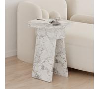 Decortie Chen Modern Round Side End Table 42Cm 2 Legs Multipurpose White Marble Effect Living Room H 50Cm